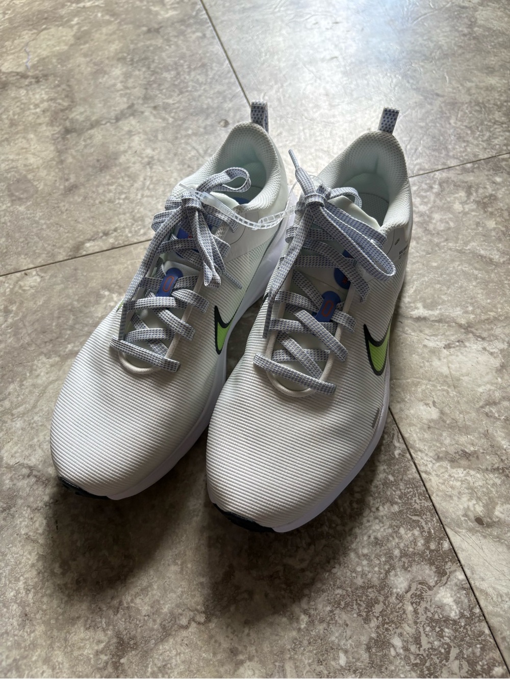 Nike White Athletic Sneakers with Neon Green Swoosh
